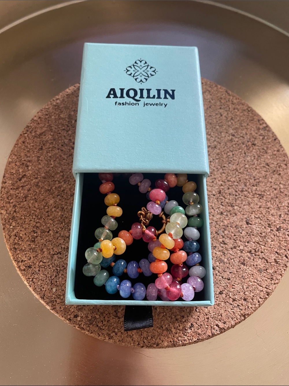 AIQILIN Multicolor Beaded Necklace - Rainbow Gemstone Style